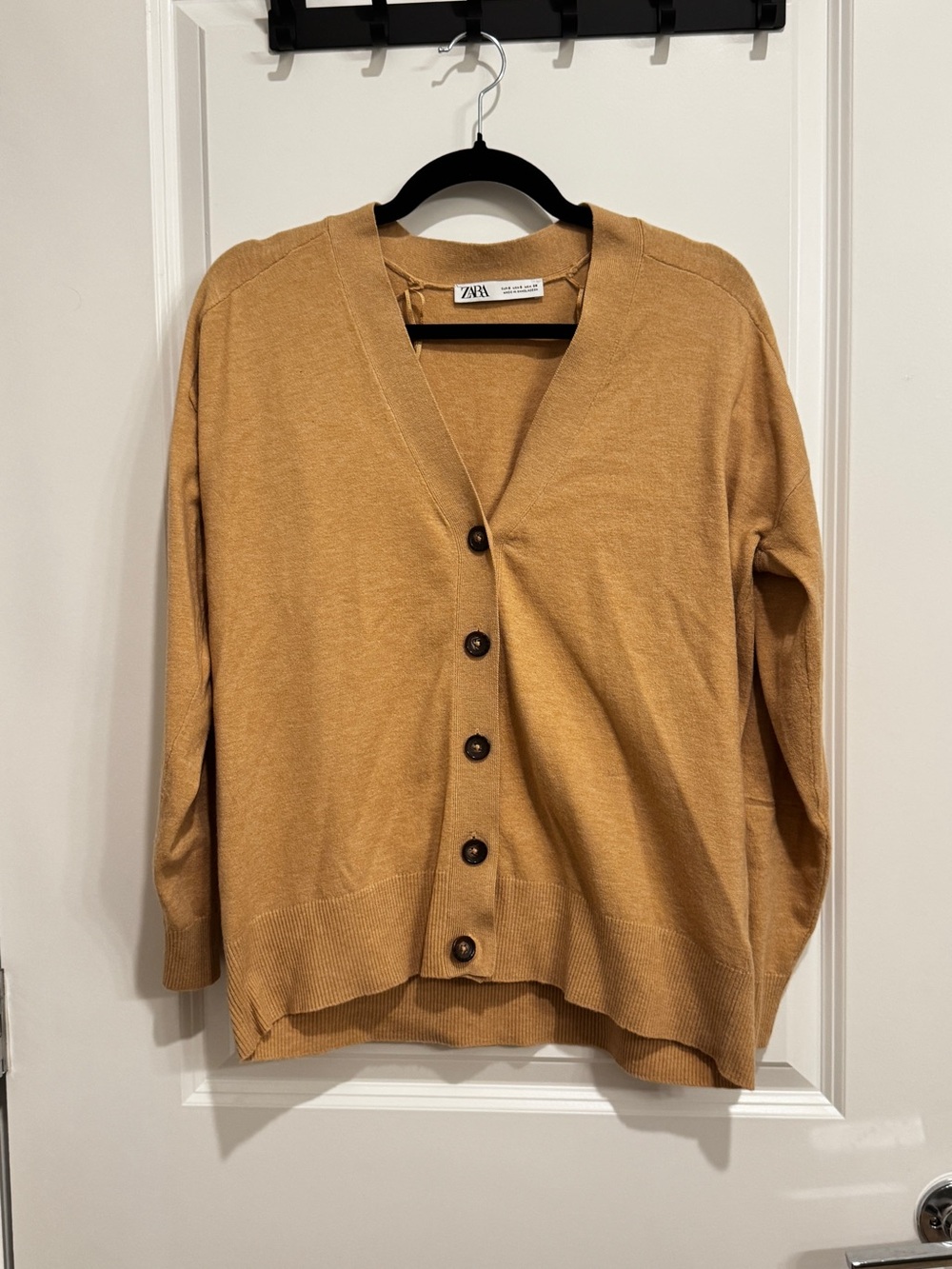 Zara Camel Button-Front V-Neck Cardigan
